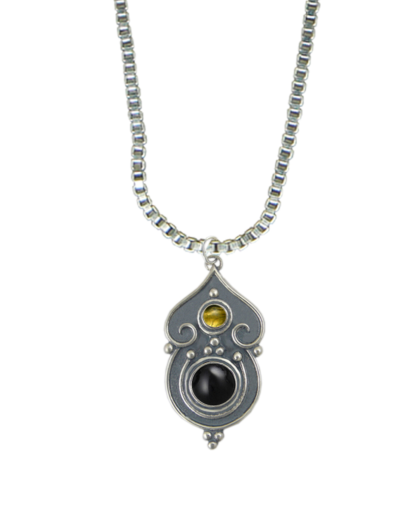 Sterling Silver Necklace Black Onyx And Citrine